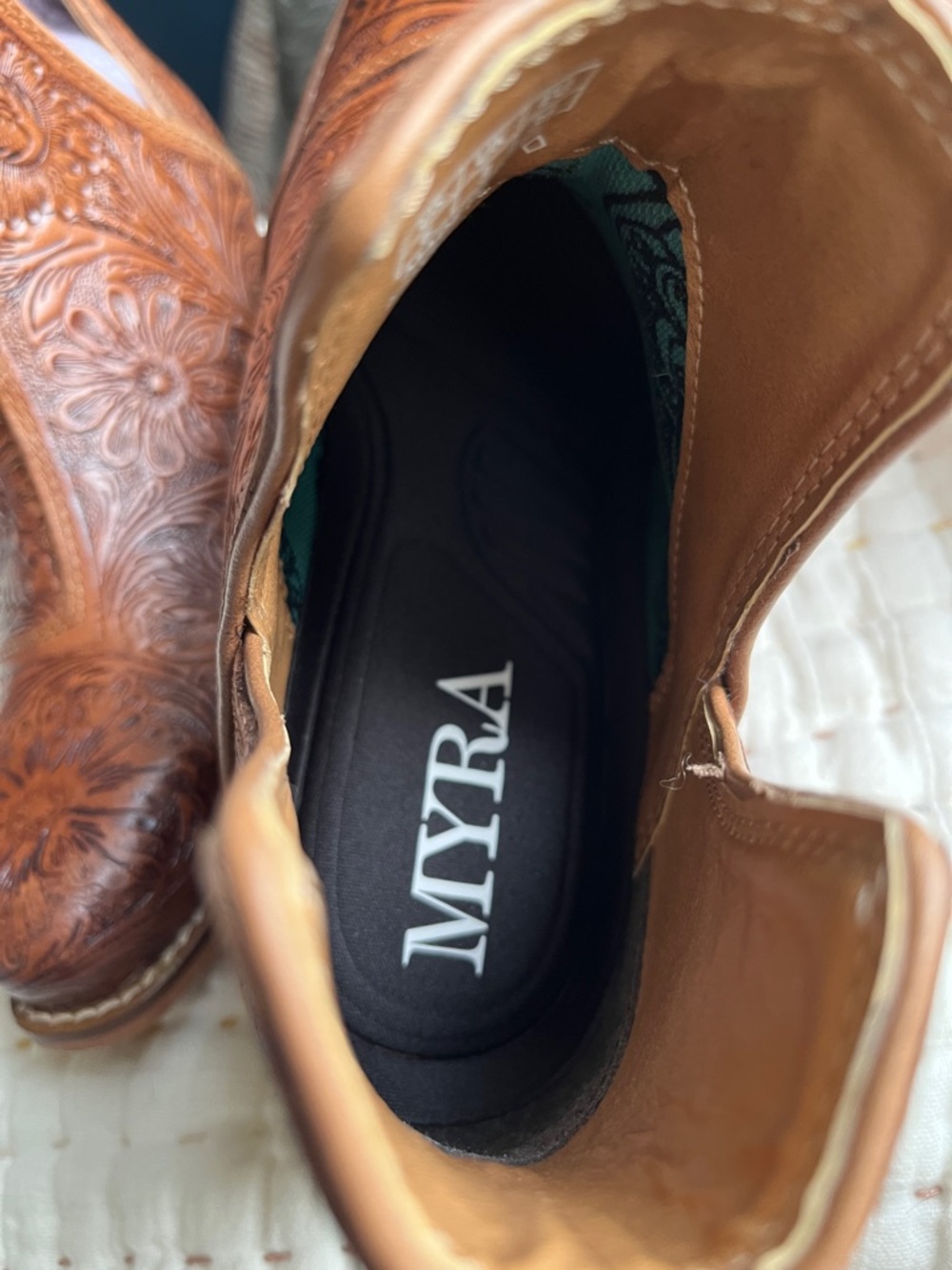 Myra Bag Brown Ankle Boots with Floral Design - Picture 5 of 6